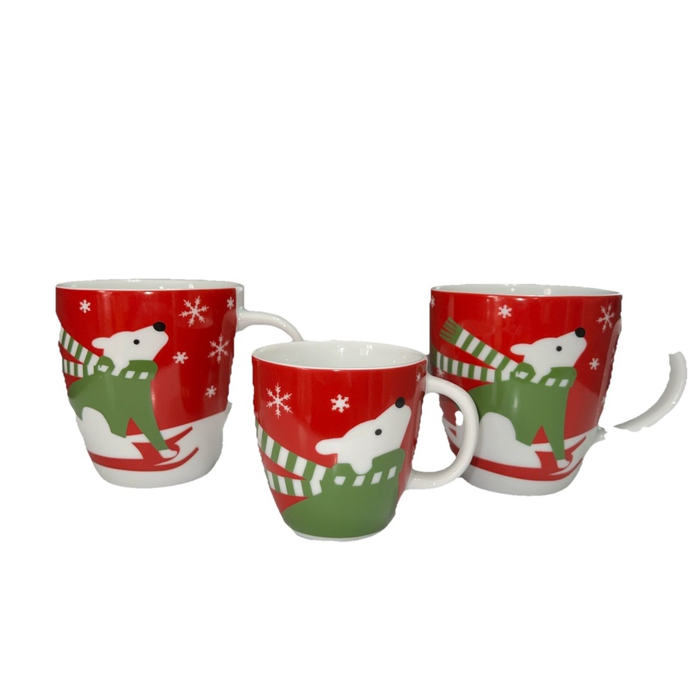 SET OF 3 CRATE & BARREL CHRISTMAS POLAR BEAR CERAMIC HOLIDAY COFFEE ESPRESSO MUG